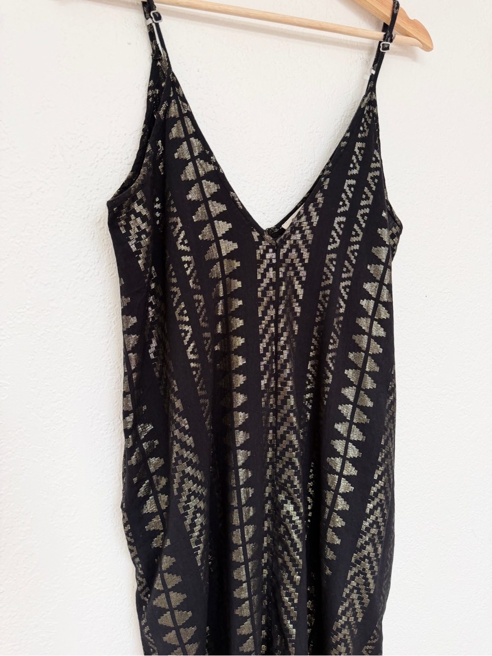 ELAN black metallic gold boho print strappy maxi resort sun dress / size M - Picture 3 of 11